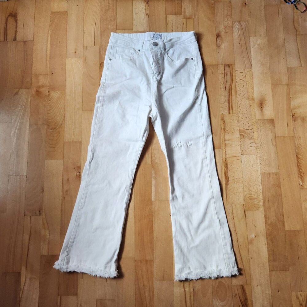 Mud Pie White Fringe Jeans, Medium